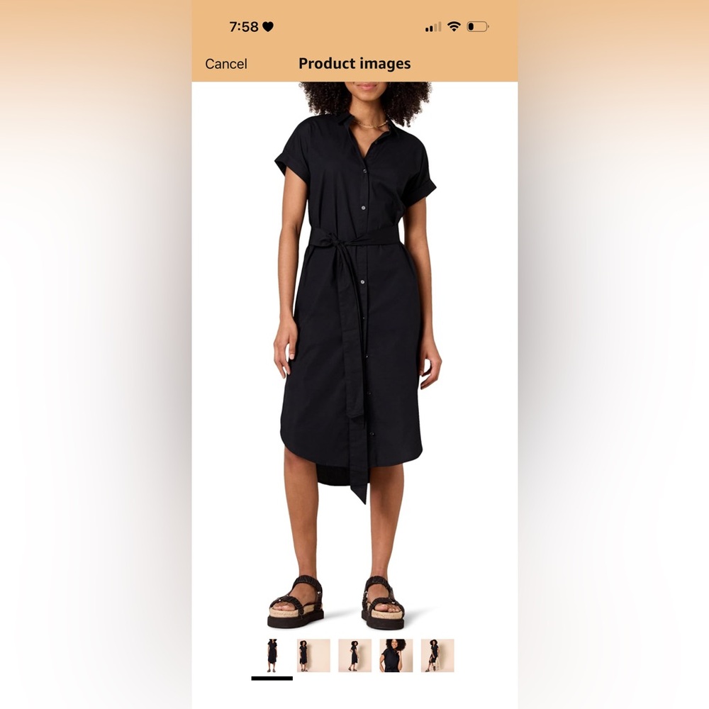 Black Button-Front Shirt Dress with Tie Waist